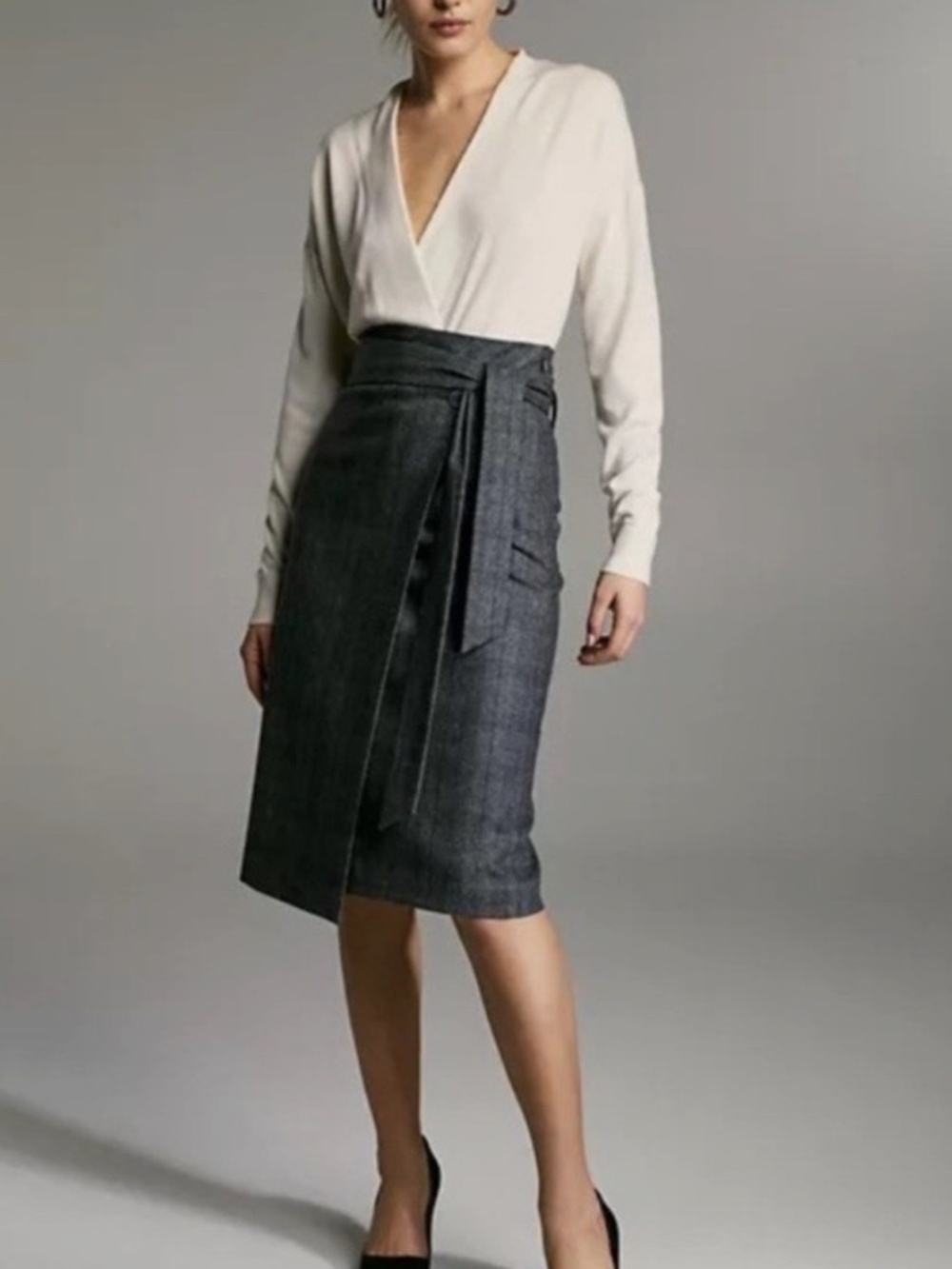 Aritzia Babaton Karl Wool Cashmere Skirt in Glen Check, Navy, size 6, NWT